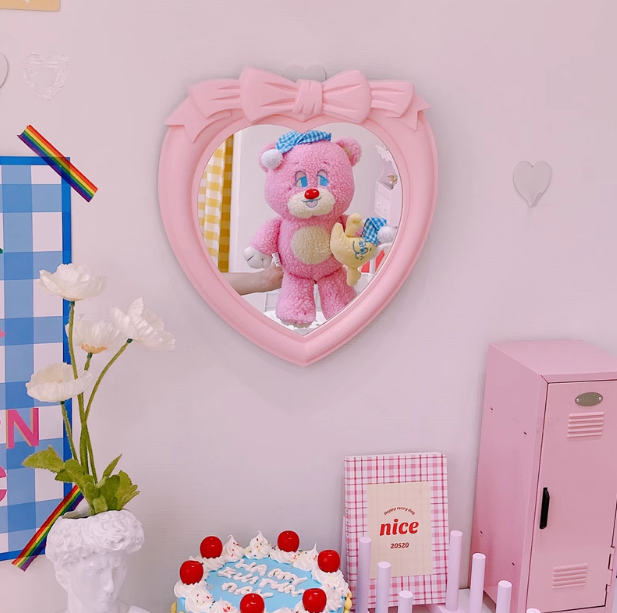 Bow Heart Decorative Mirror Tabletop Wall Mounted Dual Purpose