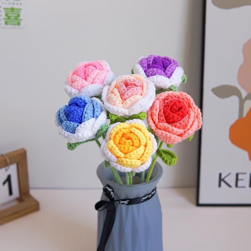 Crochet Gradient Wool Roses Bouquet 6pcs