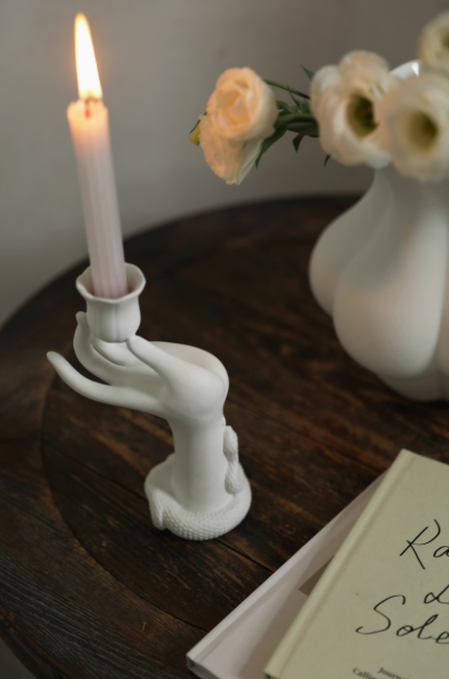 Matte Cool White Finger Ceramic Candlestick